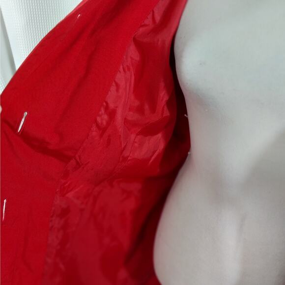 LONDON FOG "TOWNE!" RACY RED COTTON DUCK BELTED RAINCOAT, W/BUTTON ON HOOD! SZ L - Picture 7 of 13